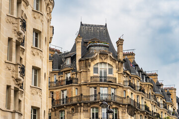 Fototapeta na wymiar Typical slate cap roofs of Paris houses, Paris, France
