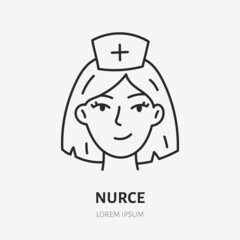 Obraz premium Nurse doodle line icon. Vector thin outline illustration of female medic person. Black color linear sign for hospital professional