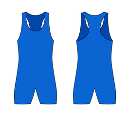 Blue Wrestling Singlet Template On White Background.Front And Back View, Vector File.