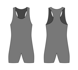Gray Wrestling Singlet Template On White Background.Front And Back View, Vector File.