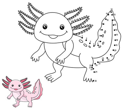 Dot to Dot Axolotl Coloring Page for Kids vector de Stock | Adobe Stock
