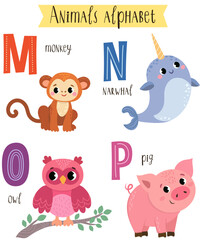 vector illustration of cute animals from A to Z. Children's alphabet in pictures.