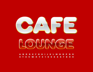 Vector luxury sign Cafe Lounge. Red and Gold shiny Font. Premium Alphabet Letters and Numbers set