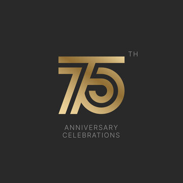 75 years anniversary logo design on black background for celebration event. 75th celebration emblem.