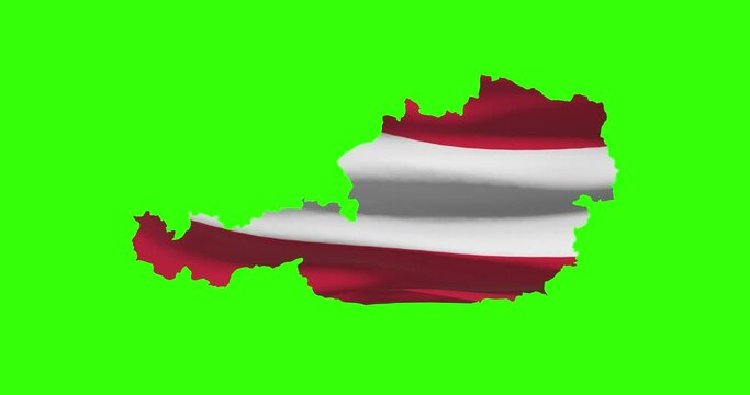 Austria country shape outline on green screen with national flag waving animation