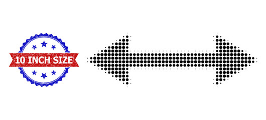 Halftone width icon, and bicolor scratched 10 Inch Size seal stamp. Halftone width icon is constructed with small round points. Vector imprint with scratched bicolored style,