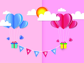 Heart balloon gift box, used to make backgrounds, advertisements, flyers, posters, news, magazines.