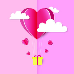 Heart balloon gift box, used to make backgrounds, advertisements, flyers, posters, news, magazines.