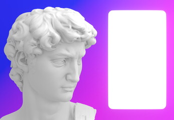 3d rendering illustration of David statue with a text placeholder