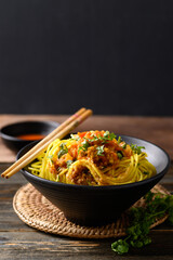 Noodle mixed with spicy tomatoes sauce, Tai Yai food in Northern of Thailand