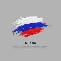 Flag of russia. Tricolor, brush strokes. Colored stripes russian flag on gray background. Vector design of national poster, template. place for text. State patriotic banner russia, cover. Copy space