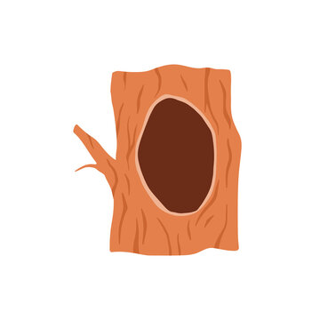 Big and empty tree hollow or burrow, flat vector illustration isolated on white background.
