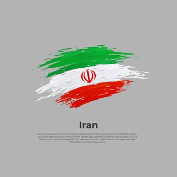 Iran flag. Brush strokes. Stripes colors of the iranian flag on a white background. Vector design national poster, template. Place for text. State patriotic banner of iran, cover. Copy space