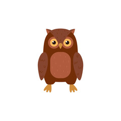 Cute owl cartoon character, flat vector illustration isolated on white background.