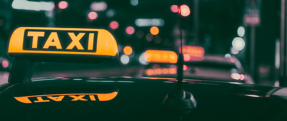 city taxi sign at night