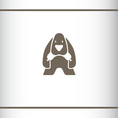 Dog holding Sousage in its mouth. Vector Logo design Template. Simple illustration.