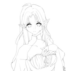 Cute fashionable anime girl. Digital illustration. Line art.