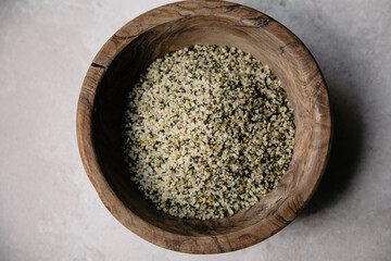 hempseed in a wooden bowl