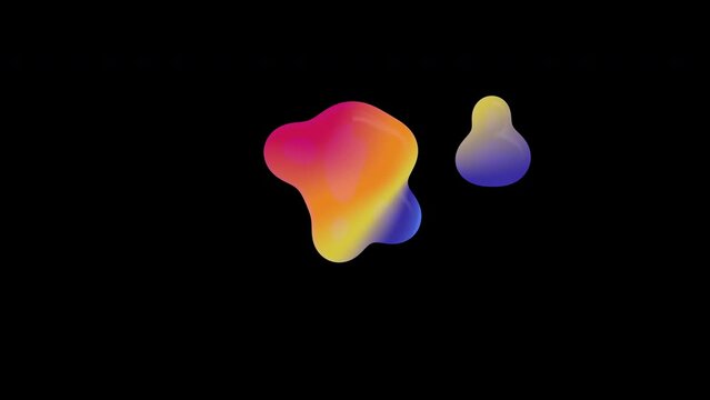 3d rendering of metaballs in iridescent gradient color. Animated abstraction with floating liquid drops.