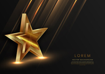 3d golden star golden with lighting effect on black background. Template luxury premium award design.