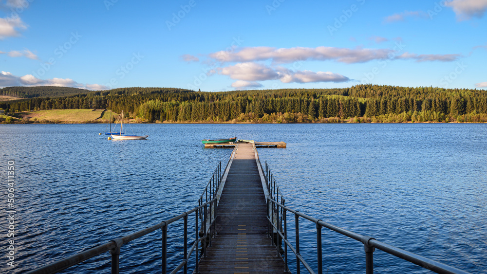 Wall mural Jetty at Kielder Water Reservoir, in the Dark Skies section of the Northumberland 250, a scenic road trip though Northumberland with many places of interest along the route