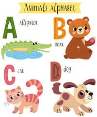 illustration of cute animals from A to Z isolated on a white background. Children's alphabet in pictures.