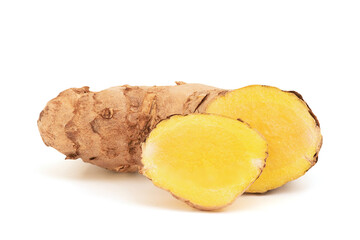 Zingiber montanum rhizome isolated on white background with clipping path.
