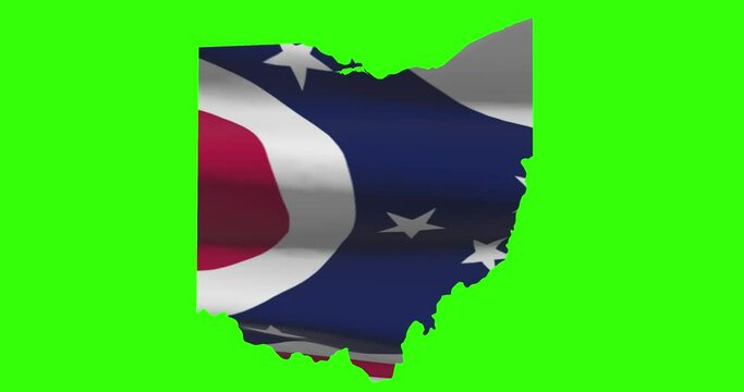 Ohio state map outline with flag animation on green screen