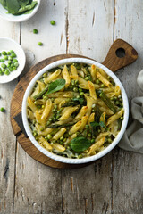 Homemade pasta bake with green pea