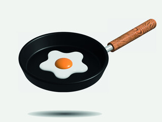 Vector isolated 3d frying pan with scrambled eggs.