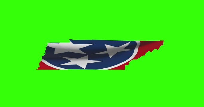 Tennessee state map outline with flag animation on green screen