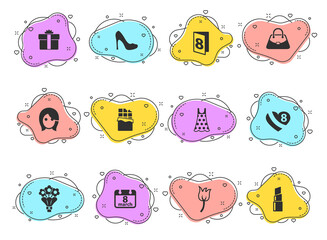 8 march glyph vector icons on color bubble shapes isolated on white background. 8 march icon set for web design, mobile apps and ui design