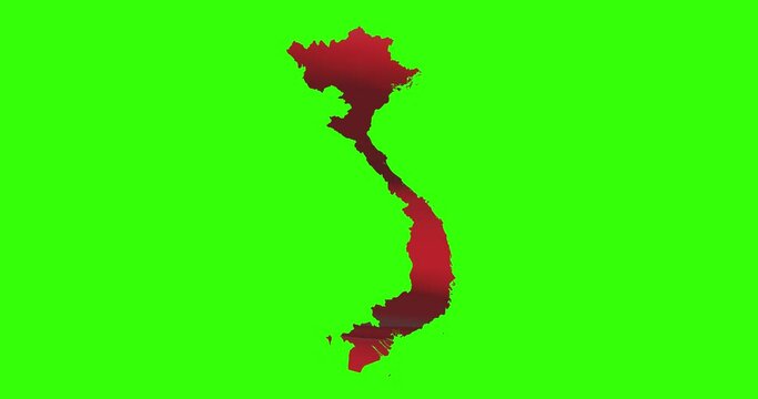 Vietnam country shape outline on green screen with national flag waving animation