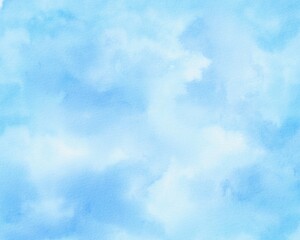 Blue watercolor cloud and sky. Spring background.