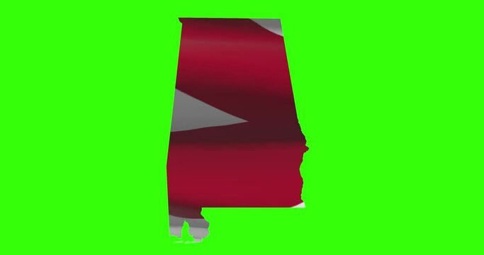 Alabama state map outline with flag animation on green screen