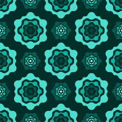Vector seamless geometric pattern with hexagons on dark green background