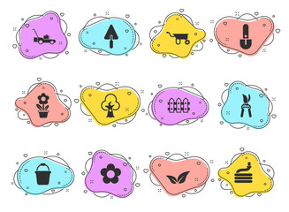 landscape design glyph vector icons on color bubble shapes isolated on white background. landscape design icon set for web design, mobile apps and ui design