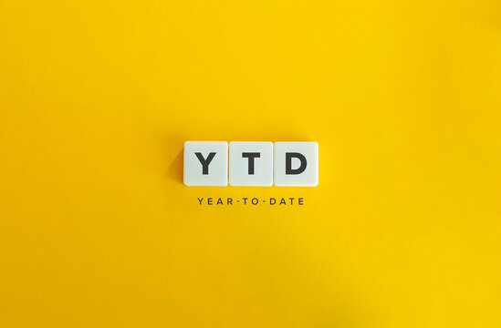 Year to Date (YTD) Banner. Letter Tiles on Yellow Background. Minimal Aesthetics.