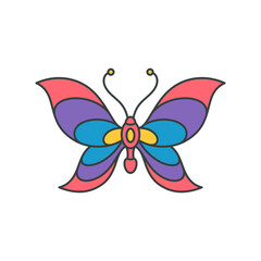 Abstract multicolored summer rainbow striped butterfly open wings and antennae pop art groovy vector