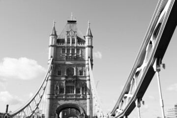 Fototapeta na wymiar Tower Bridge, London. Black and white retro style London landmarks.
