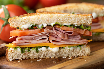Ham sandwich with cheese, lettuce and tomato - 506415169