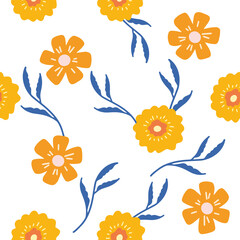 Flowers and leaf seamless pattern. Scandinavian style background. Vector illustration for fabric design, gift paper, baby clothes, textiles, cards