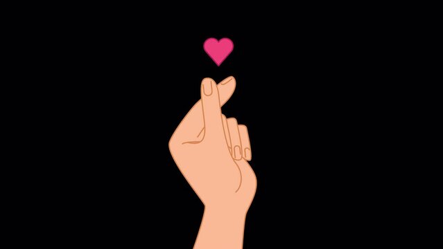 k-pop heart symbol animation with ALPHA channel. hand gesture of love K-drama and K pop promotion. Korean Finger Heart Love sign. animated stock video, transparent background, cartoon style