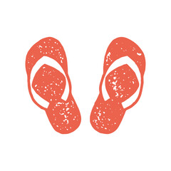 Minimalist red slippers pair traditional summer beach vacation shoes top view grunge texture