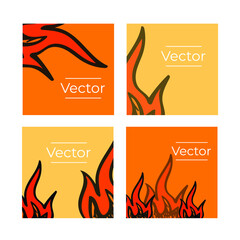 Fire flame sketch vector set of illustrations. Forest fires, hot summer dry season warning hand drawn background. Bbq night media banner