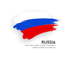 Flag of Russia, brush stroke design isolated on white background, EPS10 vector illustration