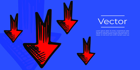 Downward trend red point graph sketch vector illustration. Bear market crash hand drawn background. Drop media banner