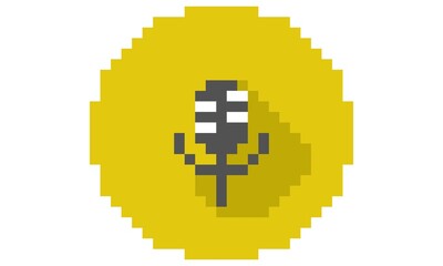 Pixel podcast with yellow circle icon vector