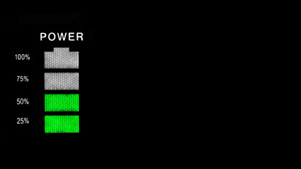 Battery charging indication in green minimalism on a black background