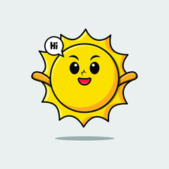 Cute cartoon sun character with happy expression in modern style design 